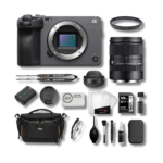Sony FX30 Digital Cinema Camera Bundle with Sigma 18-50mm f/2.8 DC DN Contemporary Lens + UV Filter + 128GB Card + Cap Keeper + Memory Card Reader + Camera Bag + Cleaning Kit + Cloth (10 Items)