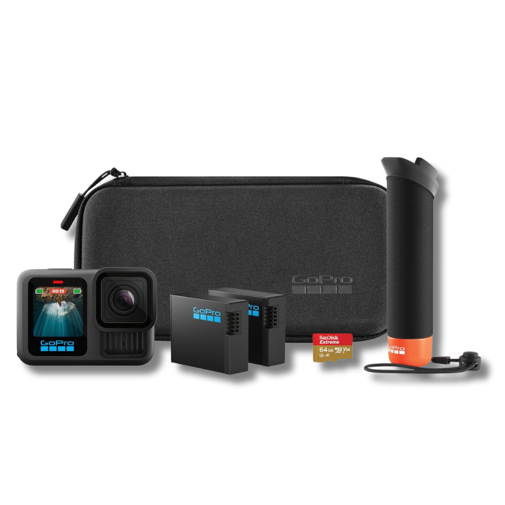 GoPro HERO13 Black Accessory Bundle – Includes The Handler, 2 Enduro Batteries, 2 Curved Adhesive Mounts, 64GB SanDisk MicroSD Card, and Carrying Case