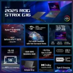 ASUS ROG Strix G16 (2025) Gaming Laptop 16” 16:10 FHD+ 165Hz/3ms NVIDIA GeForce RTX 5070 AMD Ryzen 9 8940HX 16GB DDR5-5600 1TB PCIe Gen 4 SSD Wi-Fi 6E