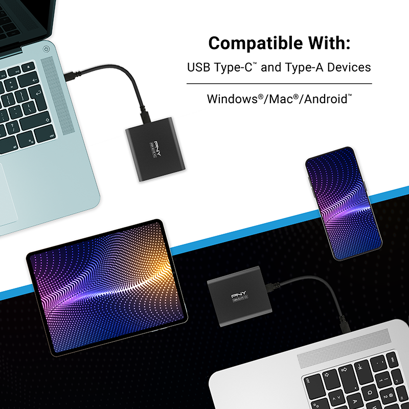 Pny Pro Elite V2 USB 3.2 Gen 2x1 Type-C Portable SSD 1TB 2 Pny Pro Elite V2 USB 3.2 Gen 2×1 Type-C - صورة 2