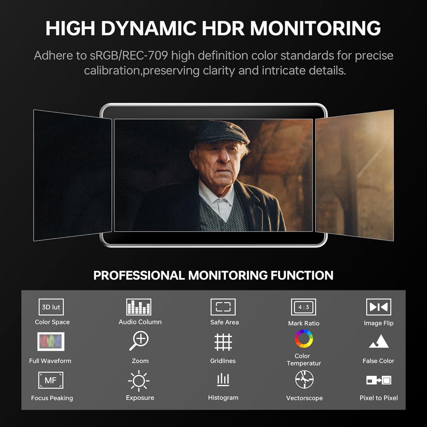 VILTROX DC-X3 Camera Monitor with Rig Cage, 6 Inch IPS Touchscreen Camera Field Monitor Kit 4K HDMI 3G-SDI in/Out 2000 nits with Sunshade Hood, 3D Lut, Waveform, Histogram & Vectorscope Tools 3 VILTROX DC-X3 Camera Monitor with Rig - صورة 3