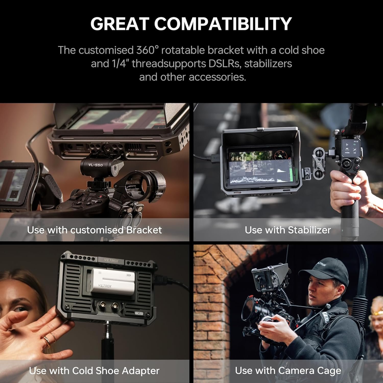 VILTROX DC-X3 Camera Monitor with Rig Cage, 6 Inch IPS Touchscreen Camera Field Monitor Kit 4K HDMI 3G-SDI in/Out 2000 nits with Sunshade Hood, 3D Lut, Waveform, Histogram & Vectorscope Tools 6 VILTROX DC-X3 Camera Monitor with Rig - صورة 6