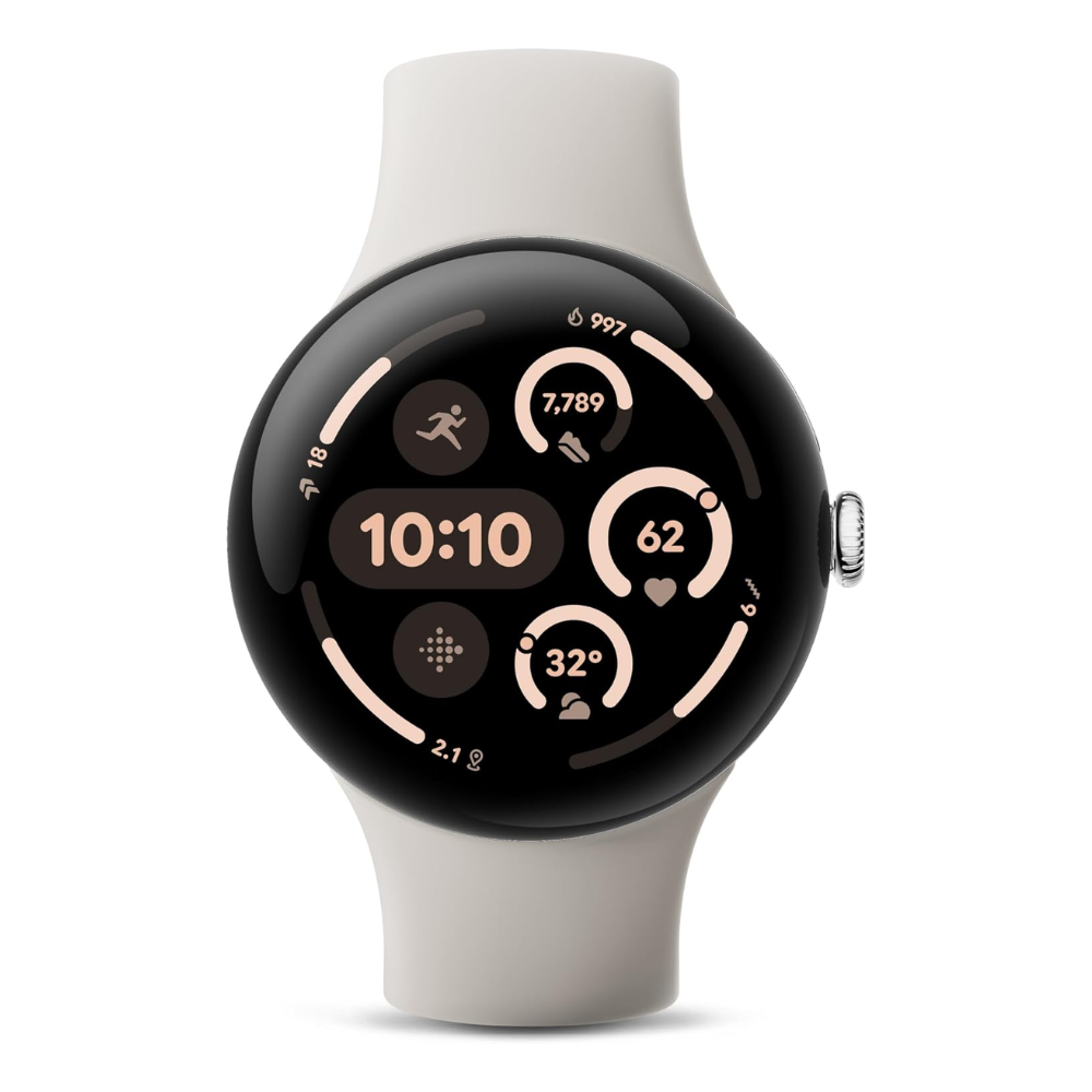 Google Pixel Watch 3 (45mm) 2024 Model – Android Smartwatch, Heart Rate Tracking, Fitbit Advanced Running, Fitness Insights, 24-Hour Battery – Polished Silver Aluminum Case – Porcelain Band – LTE