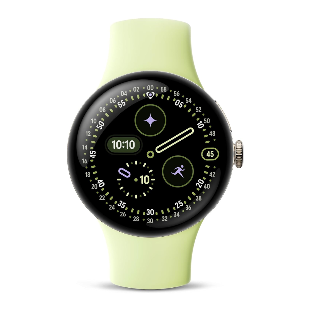 Google Pixel Watch 4 (41mm) – Android Smartwatch with Heart Rate and Sleep Tracking – 30-Hour Battery – Fitness Tracking – Google AI – Champagne Gold Aluminum Case – Lemongrass Active Band – LTE