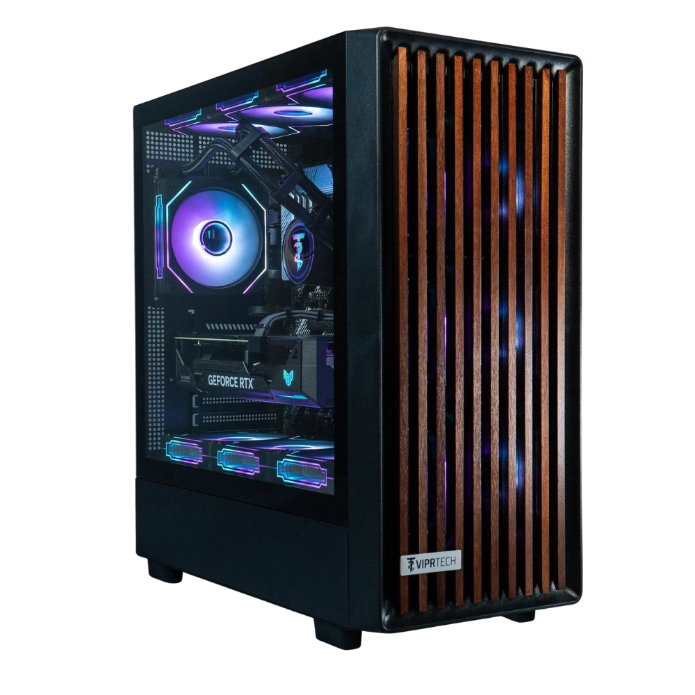 ViprTech Overlord 3.0 Liquid-Cooled Wood PC – AMD Ryzen 7 7700 (5.3Ghz Turbo), RTX 5070 Ti 16GB, 32GB DDR5 6400, 2TB NVMe SSD, Gold PSU, VR-Ready, Gaming Computer Black