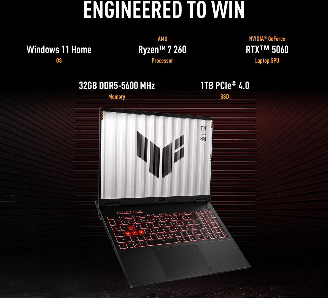 ASUS TUF Gaming A16 - 16" WQXGA 165 Hz - AMD Ryzen 7 260 - GeForce RTX 5060 Laptop GPU - 32GB Memory DDR5 5600 - 1TB PCIe SSD - Windows 11 Home - Image 2
