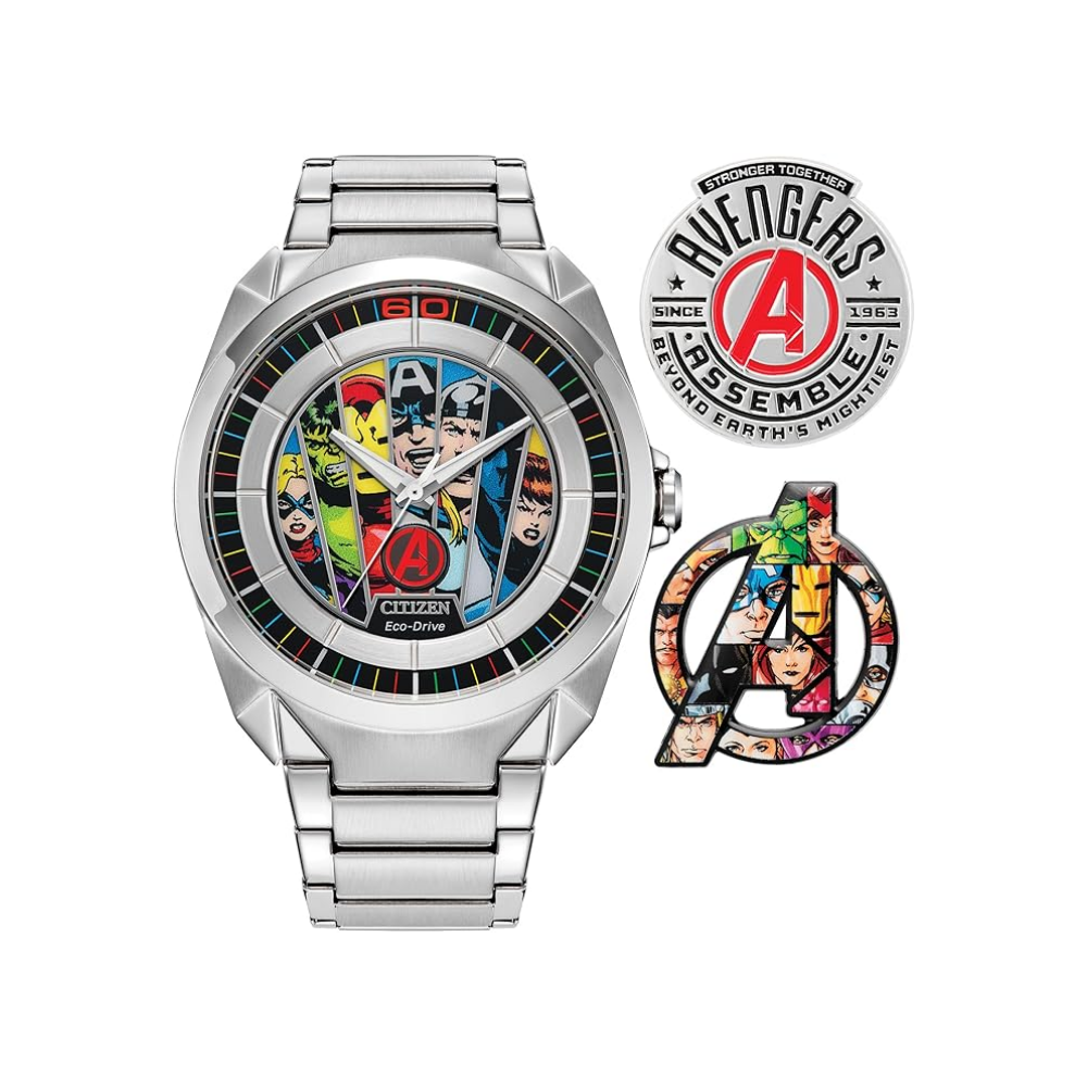 Citizen Marvel Mens Avengers Eco-Drive Watch 42.5mm Silver-Tone Stainless Steel Case and Bracelet with Art Dial