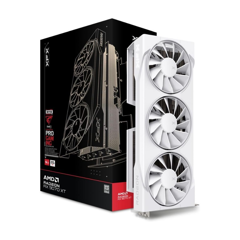 XFX Swift AMD Radeon RX 9070XT Triple Fan White Gaming Edition with 16GB GDDR6 HDMI 3xDP, AMD RDNA 4