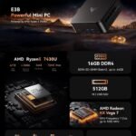 KAMRUI E3B Mini PC with AMD Ryzen 5 7430U (Beat 5500U, up to 4.3GHz), 16GB DDR4 512GB M.2 SSD Mini Computer, Mini Gaming PC with USB Type-C Supports Triple 4K Display, WiFi 6, BT 5.2