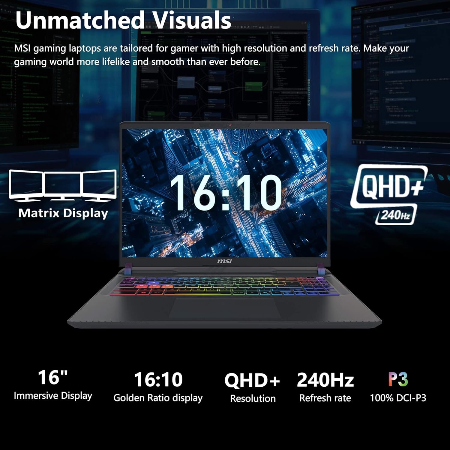 msi Vector 16 HX AI Gaming Laptop | 16" QHD+ IPS 240Hz | Intel Core Ultra 7 255HX | 64GB DDR5 1TB SSD | GeForce RTX 5070 Ti - Image 3