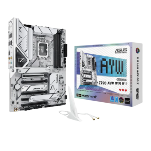 ASUS Z790-AYW WIFI W II Intel Z790 (LGA 1700) ATX motherboard with PCIe 5.0, three M.2 slots, 12+1 DrMOS, DDR5, WIFI 6, Realtek 2.5Gb LAN, HDMI, rear USB 10Gbps Type-C and Type-A, front USB 10Gbps Type-C, Thunderbolt (USB4), Aura Sync