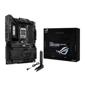 ASUS ROG Crosshair X870E Dark Hero ATX motherboard, 20+2+2 power stages, DDR5 slots, PCIe 5.0, five M.2 slots, 3D VC M.2 heatsink, USB4, AI Cache Boost, PCIe Slot Q-Release, AIO Q-Connector