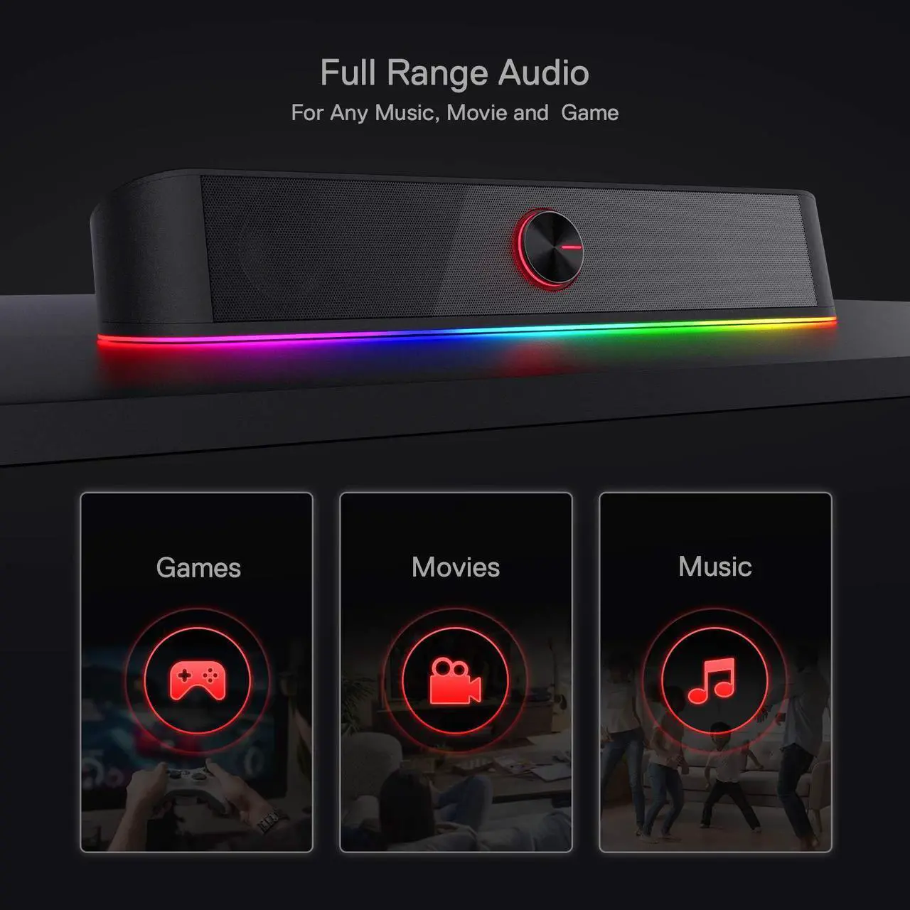 Redragon GS560 Adiemus RGB Desktop Soundbar, 2.0 Channel Computer Speaker - Image 2