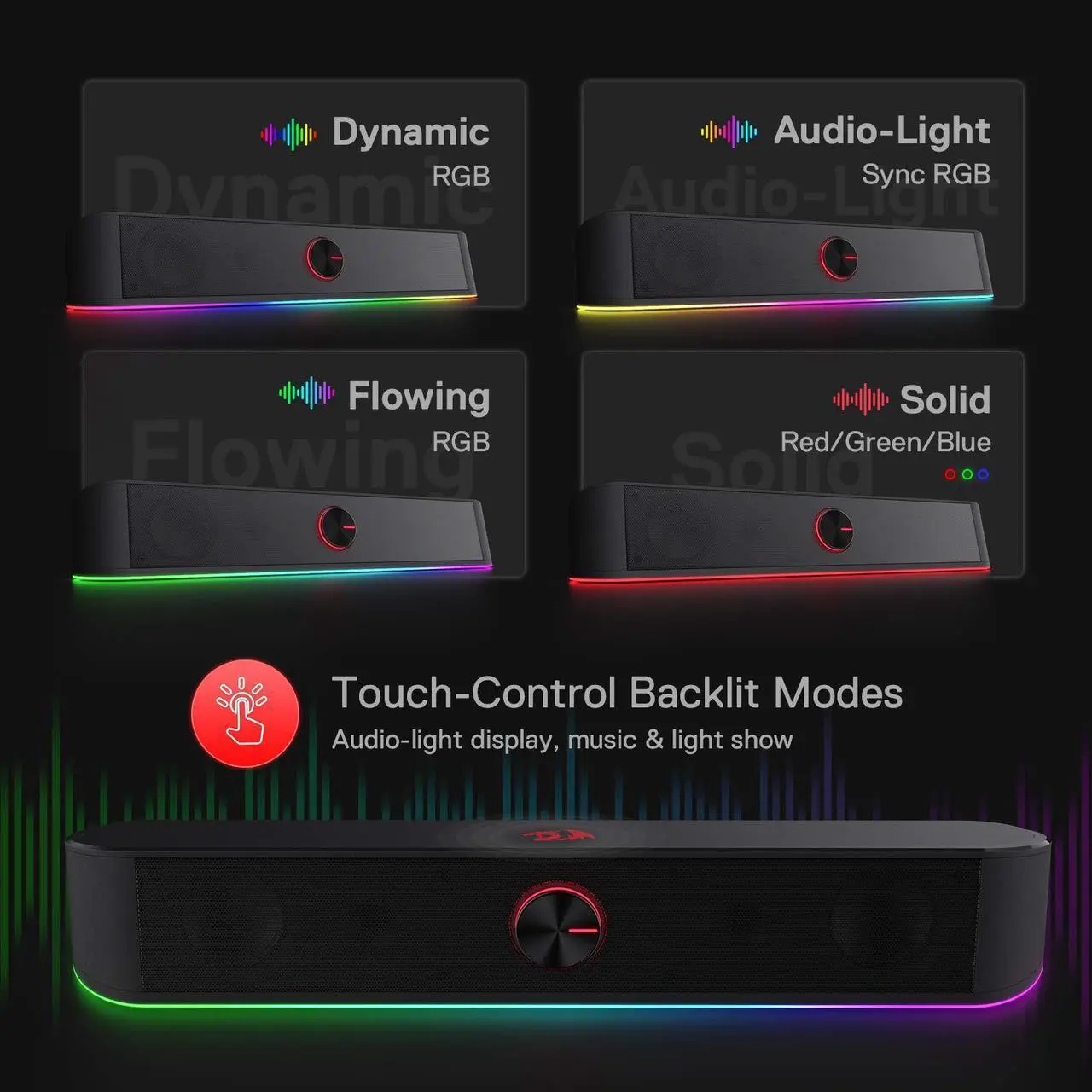 Redragon GS560 Adiemus RGB Desktop Soundbar, 2.0 Channel Computer Speaker - Image 3