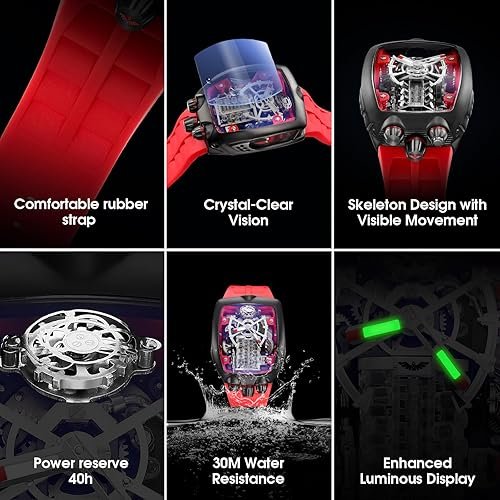 FEICE Watches for Men Automatic Skeleton Watch Waterproof Mineral Glass Japanese Movement Supercar Wristwatch 2 FEICE Watches for Men Automatic Skeleton - صورة 2