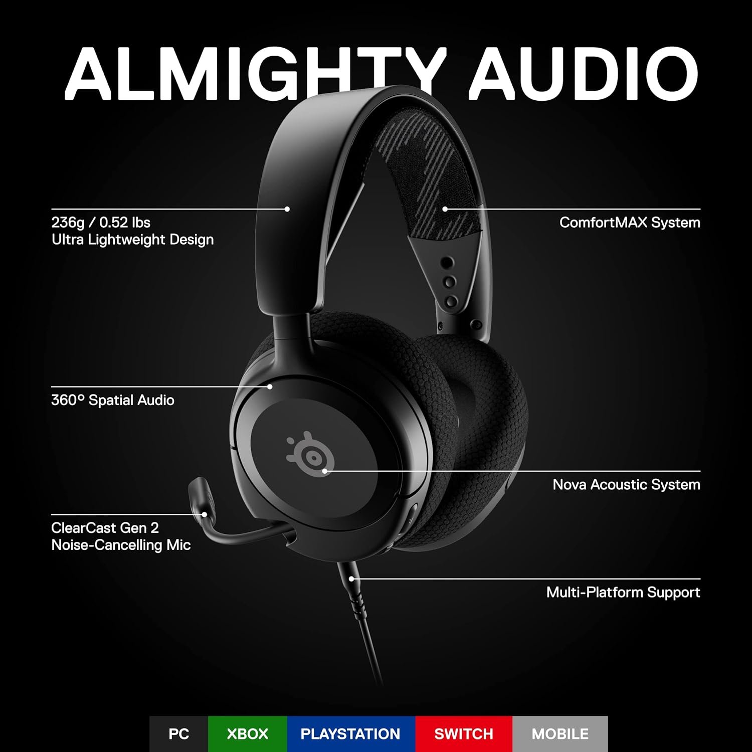 SteelSeries Arctis Nova 1 Multi-System Hi-Fi Drivers — 360° Spatial Audio Gaming Headset 3 SteelSeries Arctis Nova 1 Multi-System - صورة 3