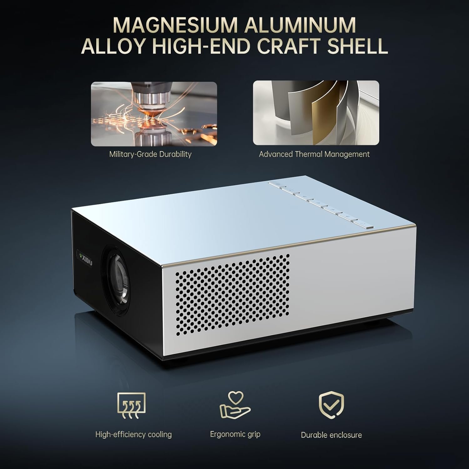 XIDU Silver Portable Home Theater Projector with Metal Housing - Image 2