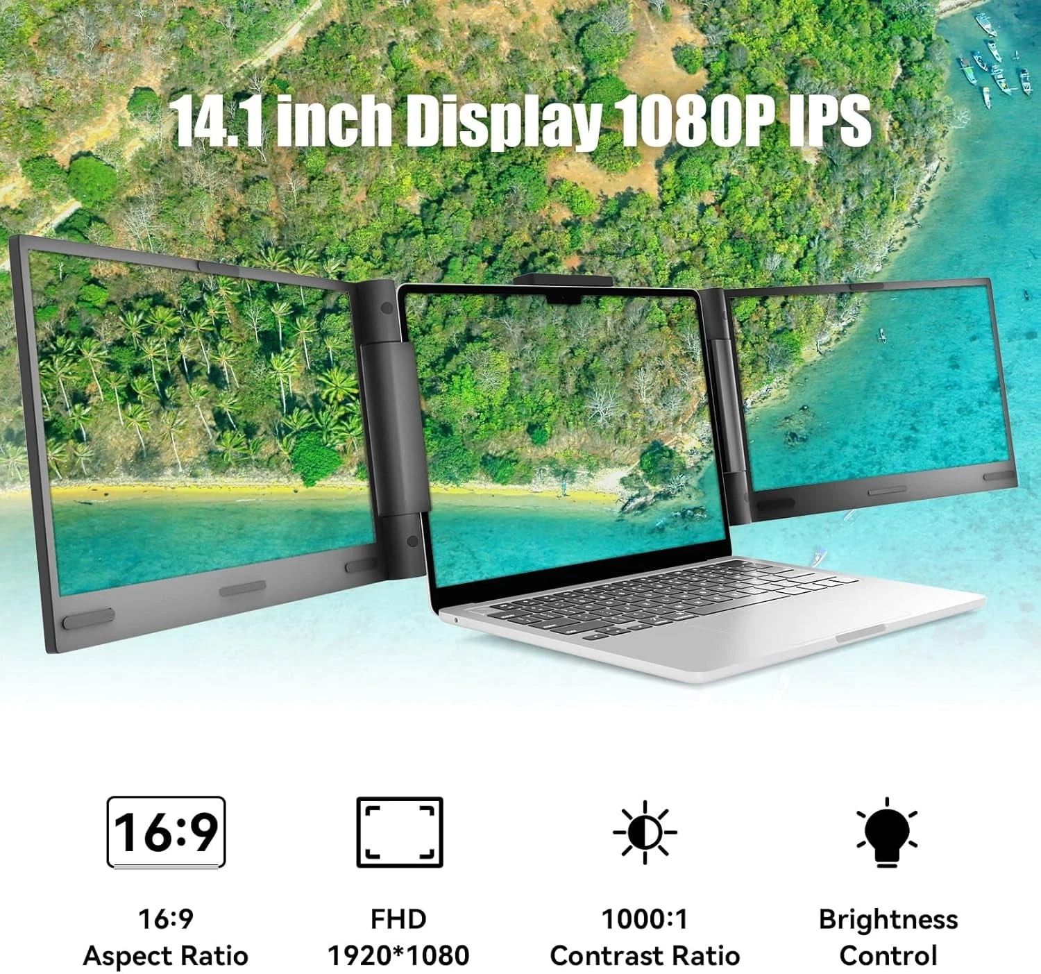 AEEZO 14" 1080P IPS Laptop Screen Extender, 280° Rotatable Portable Monitor 4 شاشة لابتوب إضافية AEEZO 14 إنش 280° - صورة 4