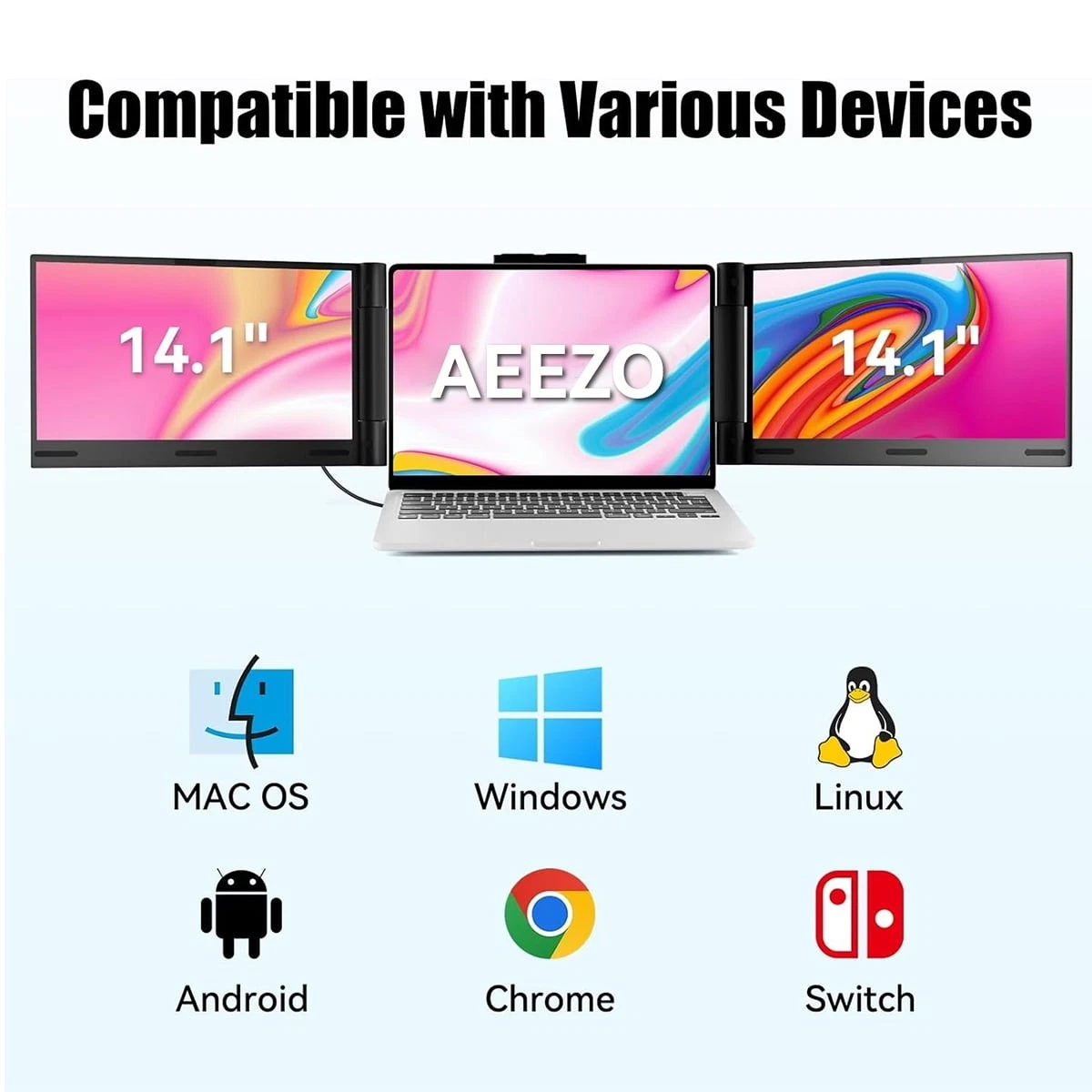 AEEZO 14" 1080P IPS Laptop Screen Extender, 280° Rotatable Portable Monitor 5 شاشة لابتوب إضافية AEEZO 14 إنش 280° - صورة 5
