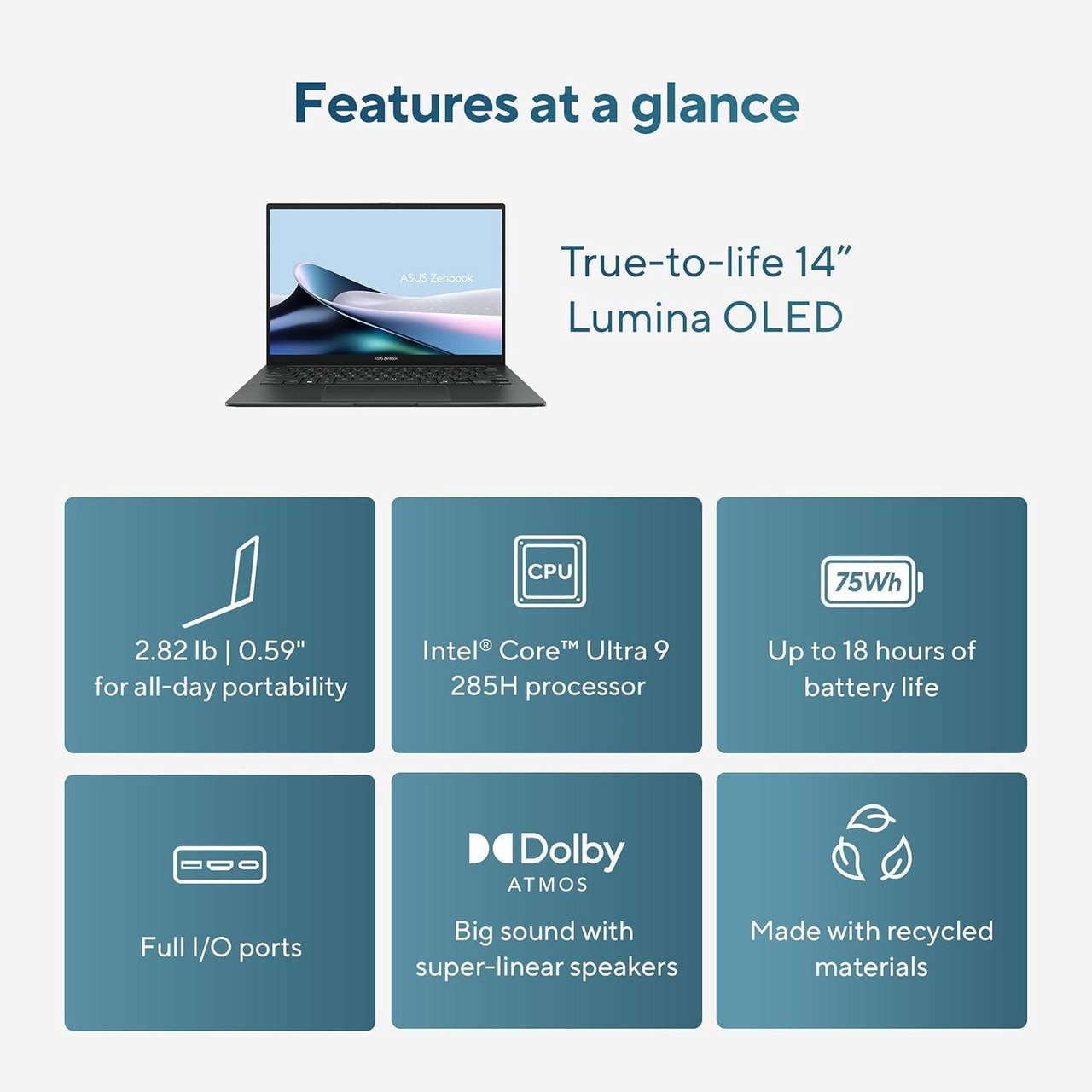 ASUS Zenbook 14 OLED UX3405 Core Ultra 9 285H 32GB 1TB 14" Touch 2 ASUS Zenbook 14 OLED Ultra 9 285H - صورة 2