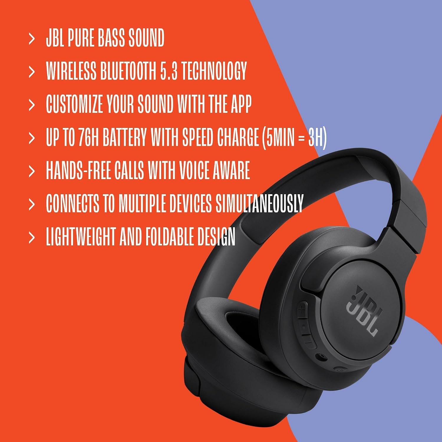 JBL Tune 720BT Wireless Over-Ear Headphones - Black 2 سماعة JBL Tune 720BT لاسلكية - صورة 2