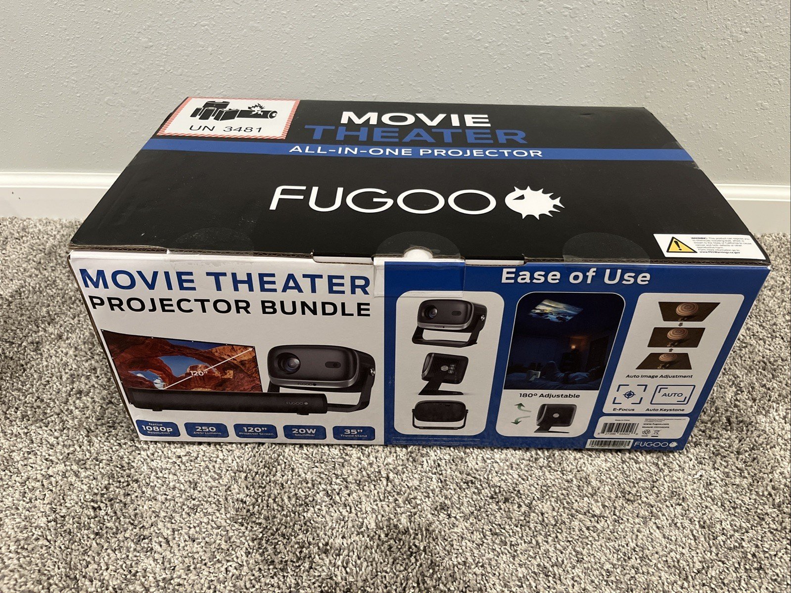 FUGOO 1080p Wireless Projector Bundle with 15.7" Bluetooth Soundbar, 120" Screen & Tripod (FPJ1080PS)