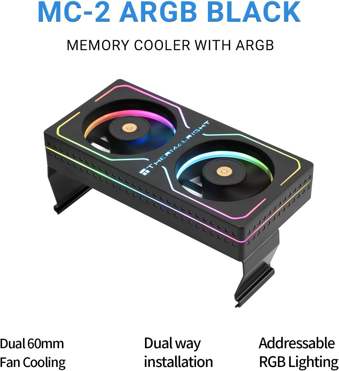 Thermalright MC-2 ARGB Memory Cooler, Dual 3200RPM PWM Fans - Black 2 مبرد رام Thermalright MC-2 ARGB أسود - صورة 2