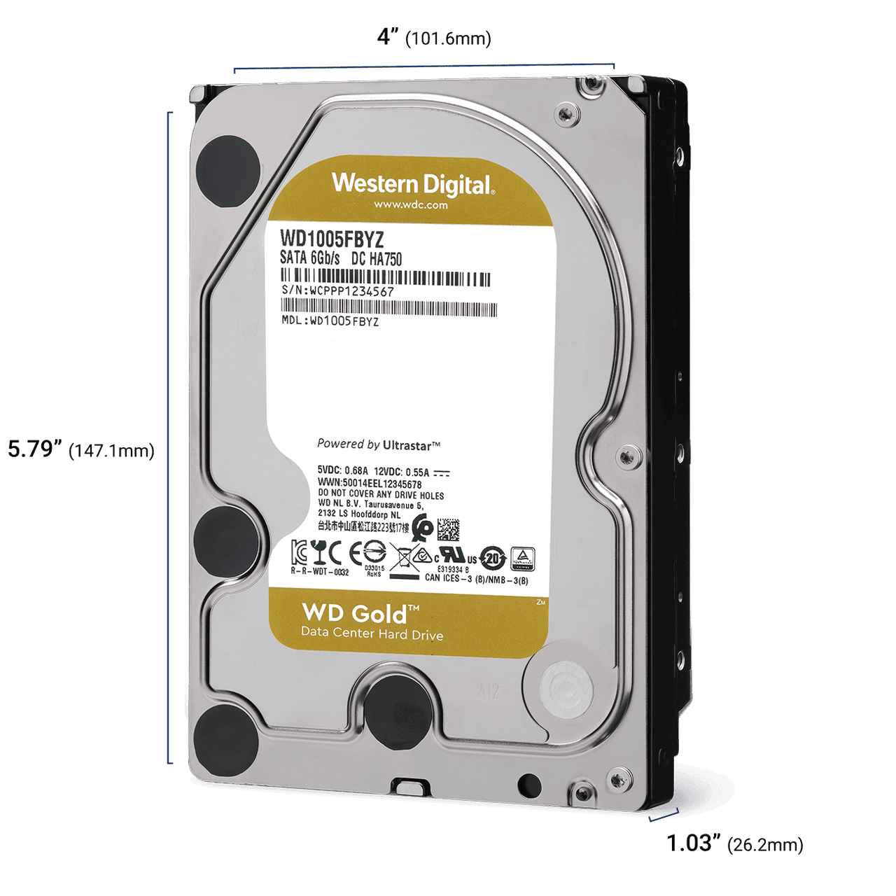 WD Gold 4TB Enterprise Class SATA HDD WD4004FRYZ, 7200 RPM, 256MB Cache, 3.5" 2 هارد WD Gold 4TB WD4004FRYZ للمؤسسات - صورة 2